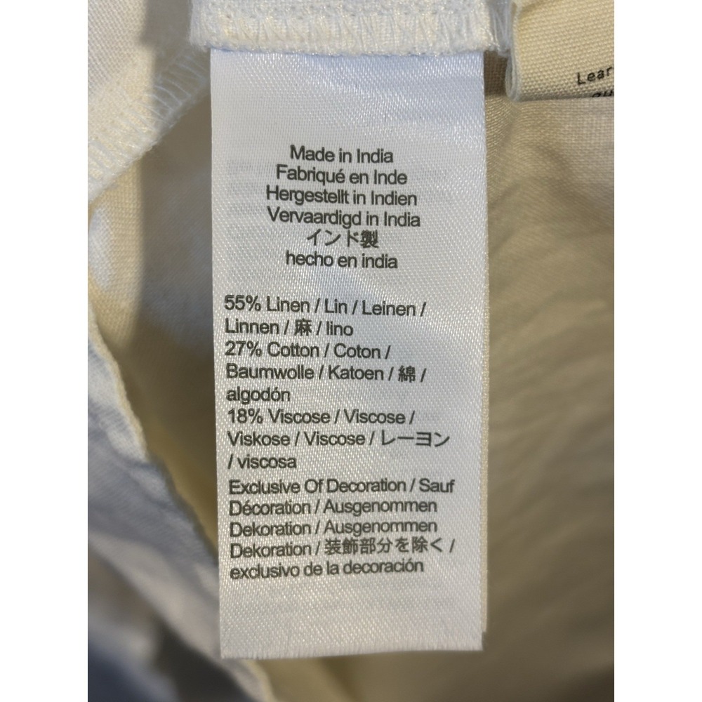MADEWELL White Linen Babydoll Dress M Blue Floral Embroidery Boho Cottage - Picture 5 of 7